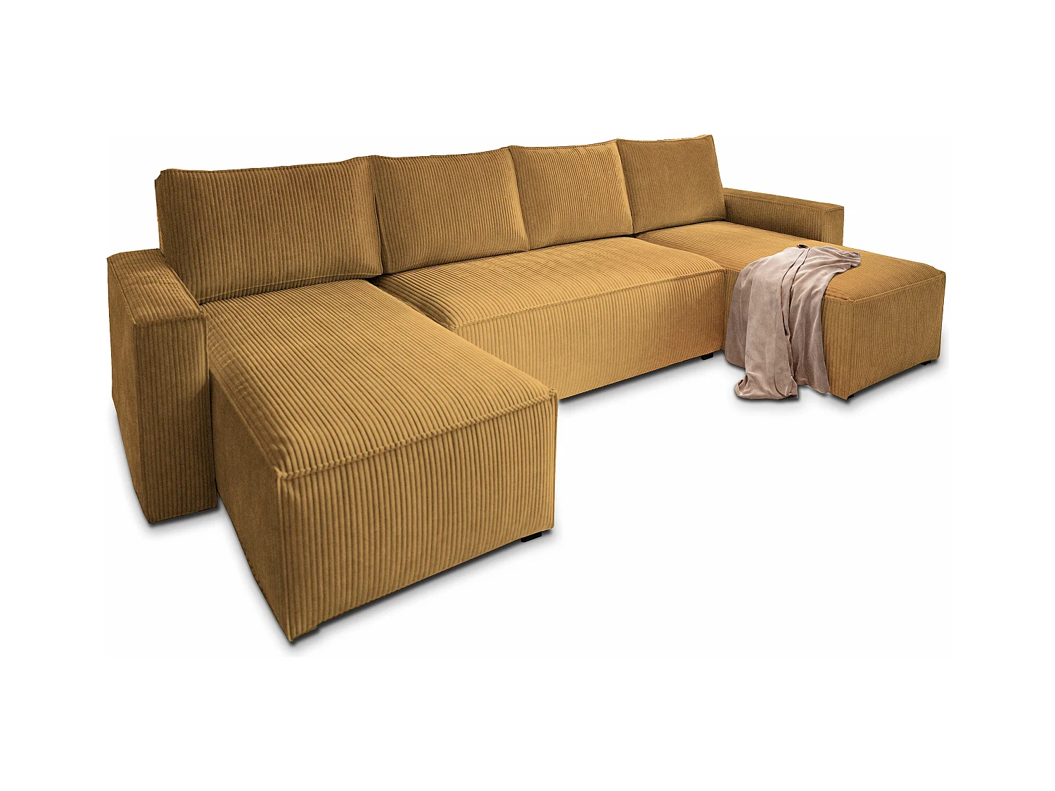 Canapé d'angle ASPRA Jaune en velours côtelé avec fonction de couchage