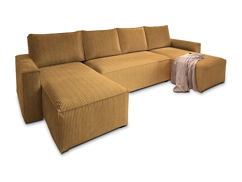 Canapé d'angle ASPRA Jaune en velours côtelé avec fonction de couchage