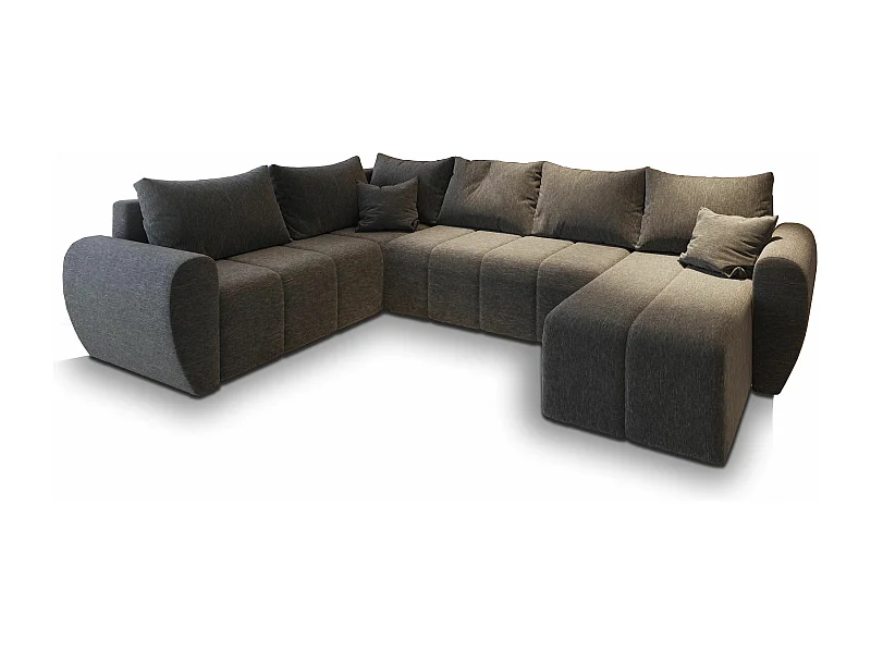 Canapé d'angle MADISON Gris en tissu texturé avec fonction de couchage