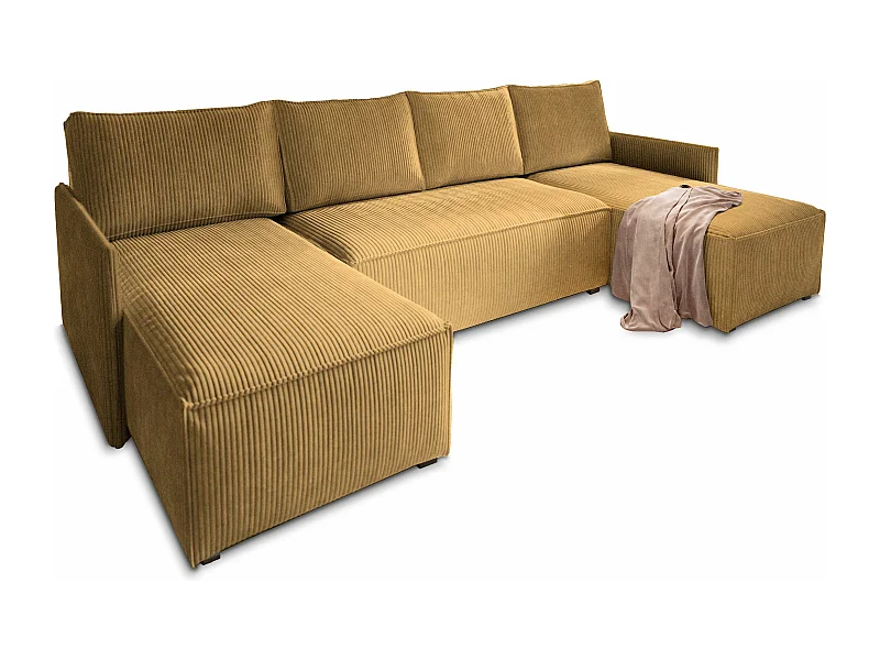 Canapé d'angle TRES Jaune en velours côtelé avec fonction de couchage