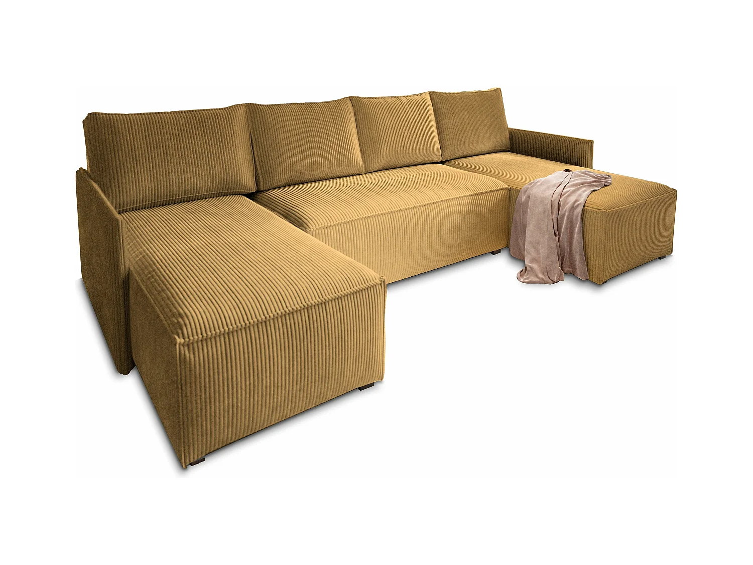 Canapé d'angle TRES Jaune en velours côtelé avec fonction de couchage