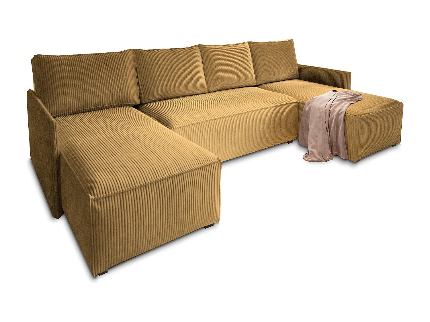 Canapé d'angle TRES Jaune en velours côtelé avec fonction de couchage