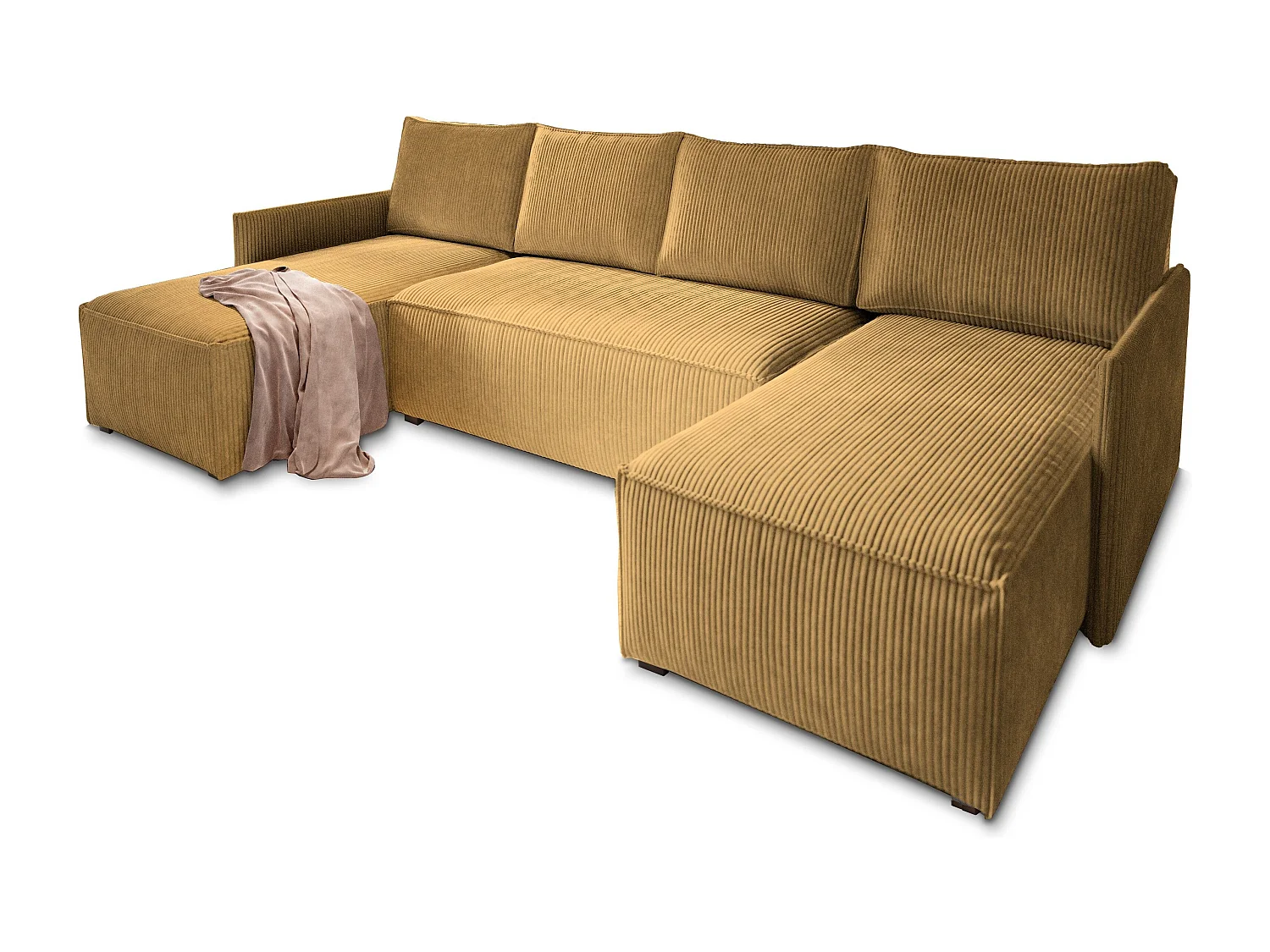 Canapé d'angle TRES Jaune en velours côtelé avec fonction de couchage