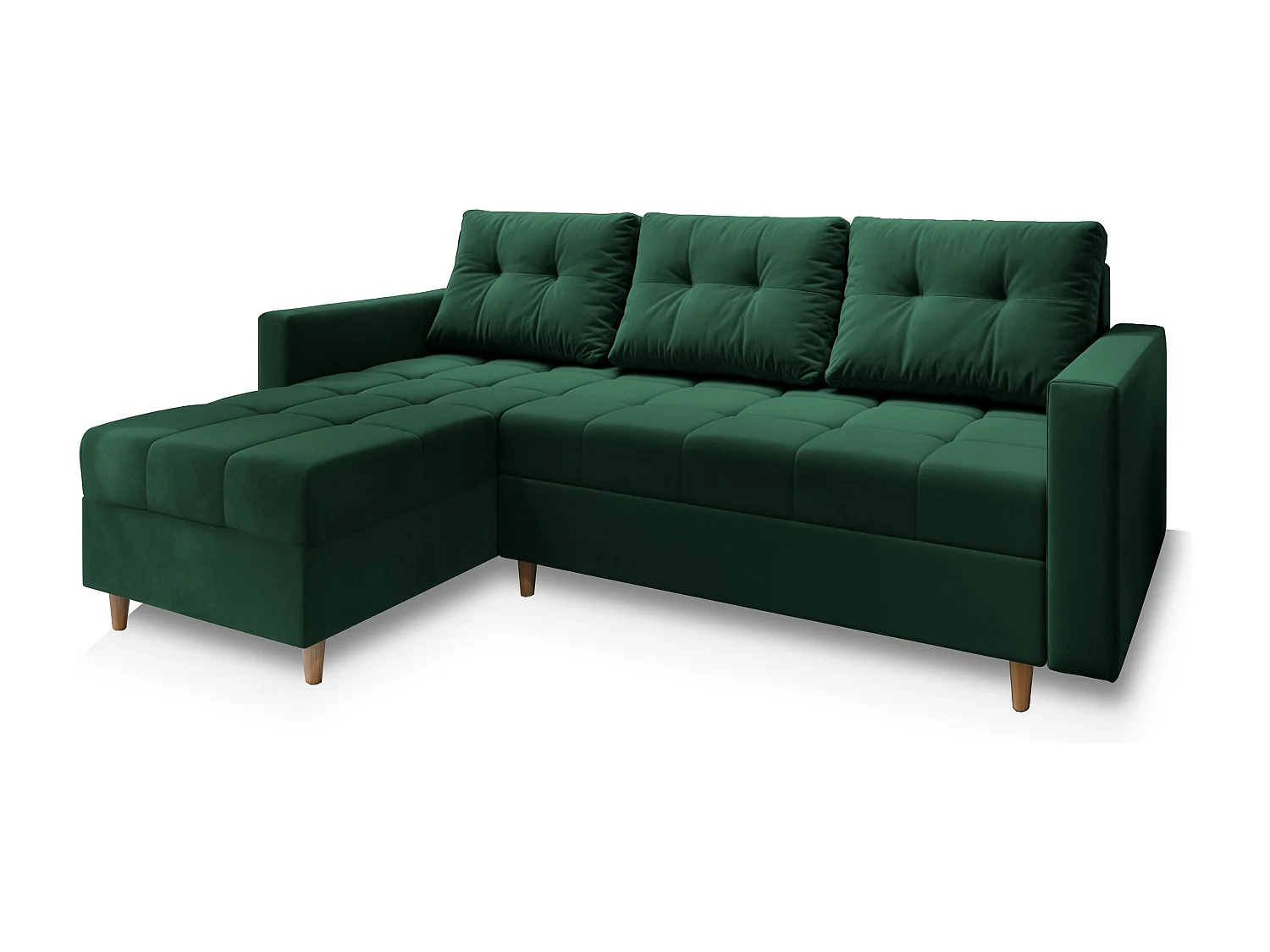 Canapé d'angle MILO Vert Sapin en peluche avec fonction de couchage