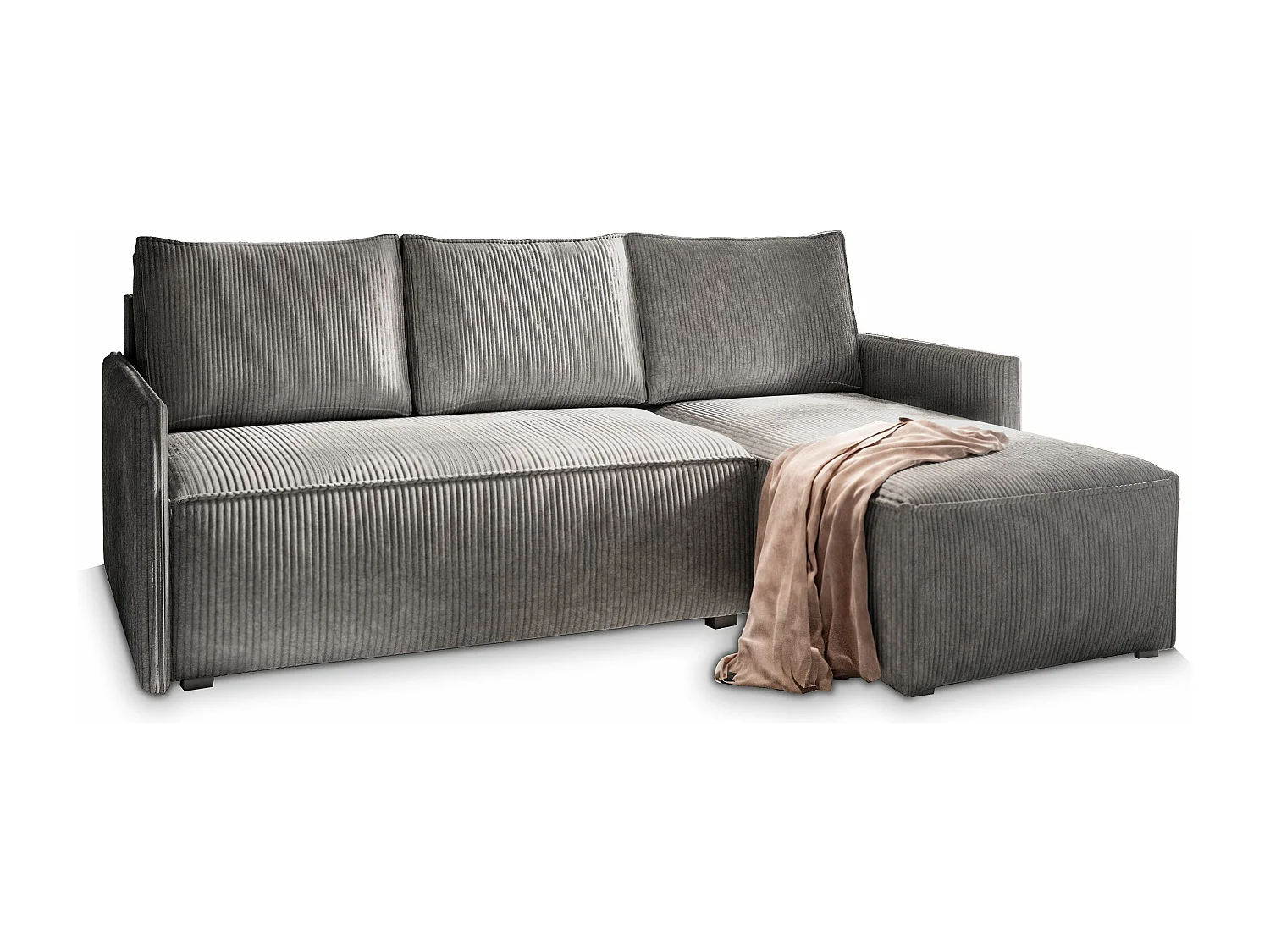 Canapé d'angle PERUSI Gris en velours côtelé avec fonction de couchage