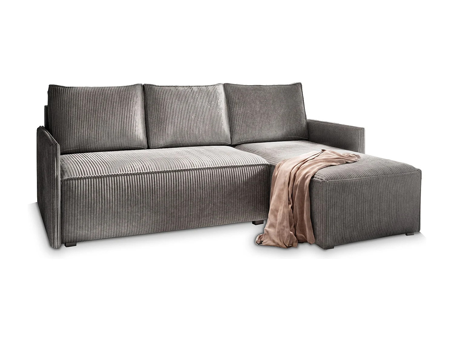 Canapé d'angle PERUSI Gris en velours côtelé avec fonction de couchage