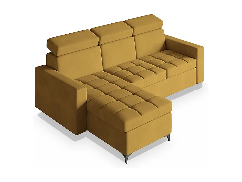 Canapé d'angle KAME Jaune en peluche avec fonction de couchage