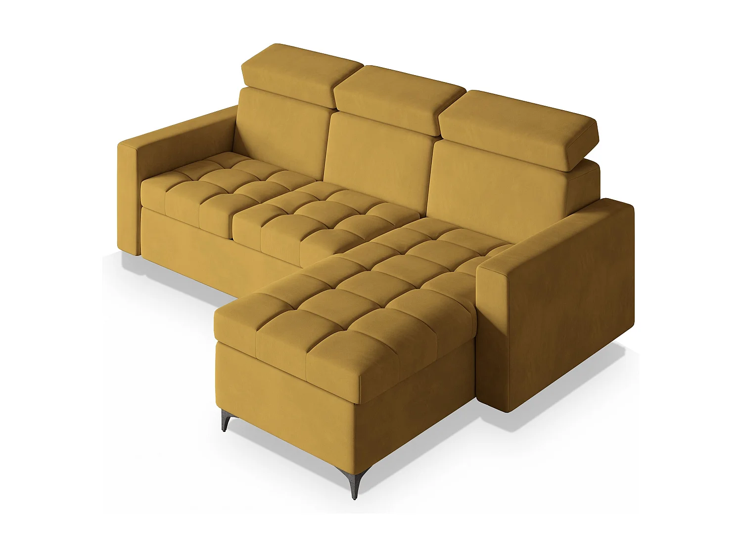 Canapé d'angle KAME Jaune en peluche avec fonction de couchage