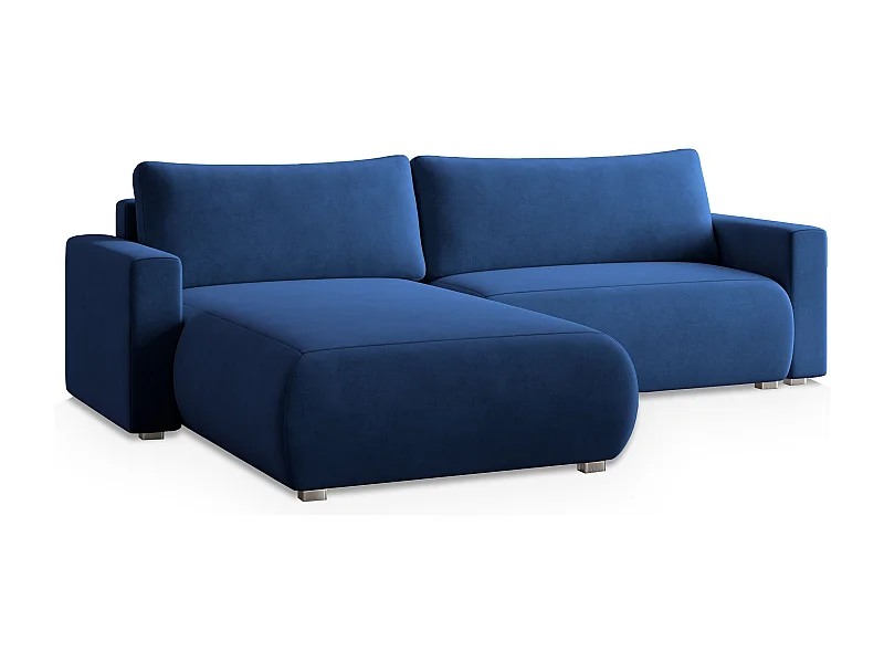 Canapé d'angle TURIN Bleu en velours avec fonction de couchage