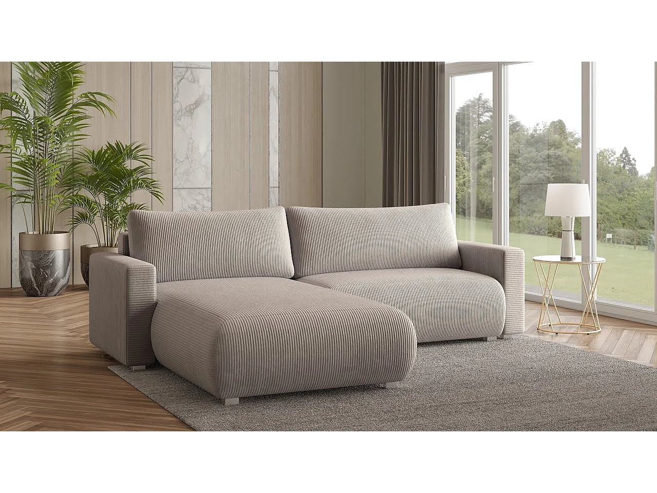 Canapé d'angle TURIN Bleu en velours avec fonction de couchage