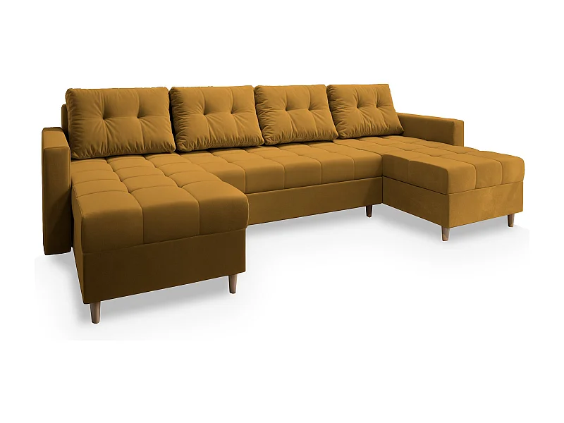 Canapé d'angle MILO Jaune en peluche avec fonction de couchage