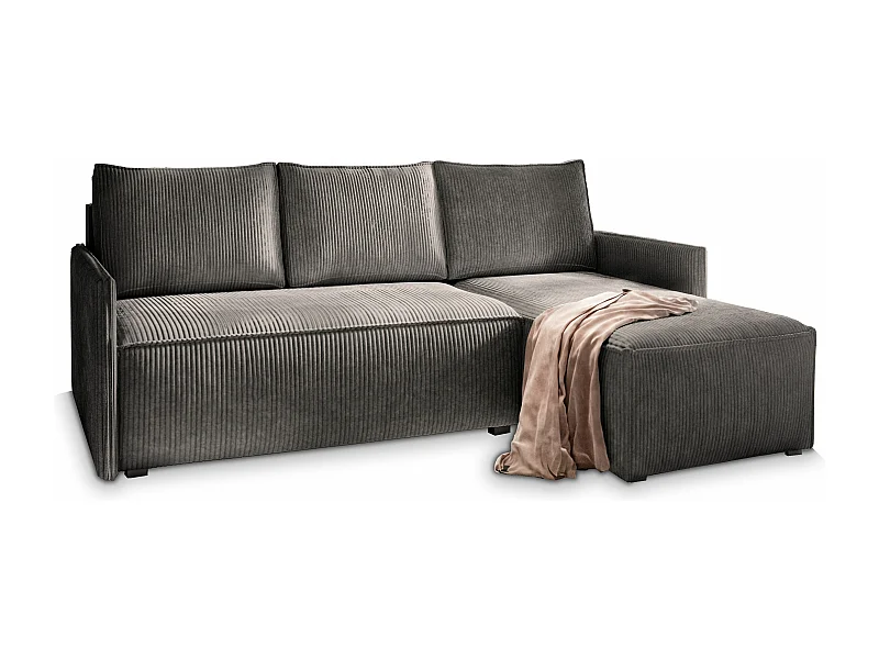 Canapé d'angle PERUSI Gris anthracite en velours côtelé avec fonction de couchage