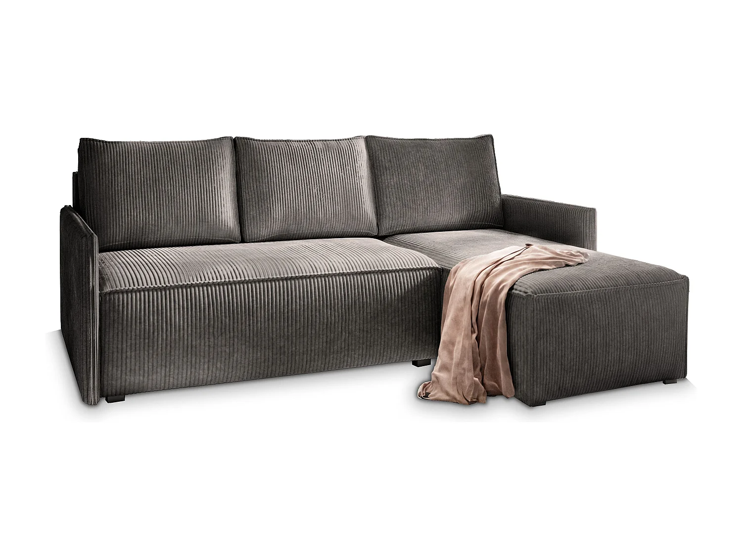Canapé d'angle PERUSI Gris anthracite en velours côtelé avec fonction de couchage