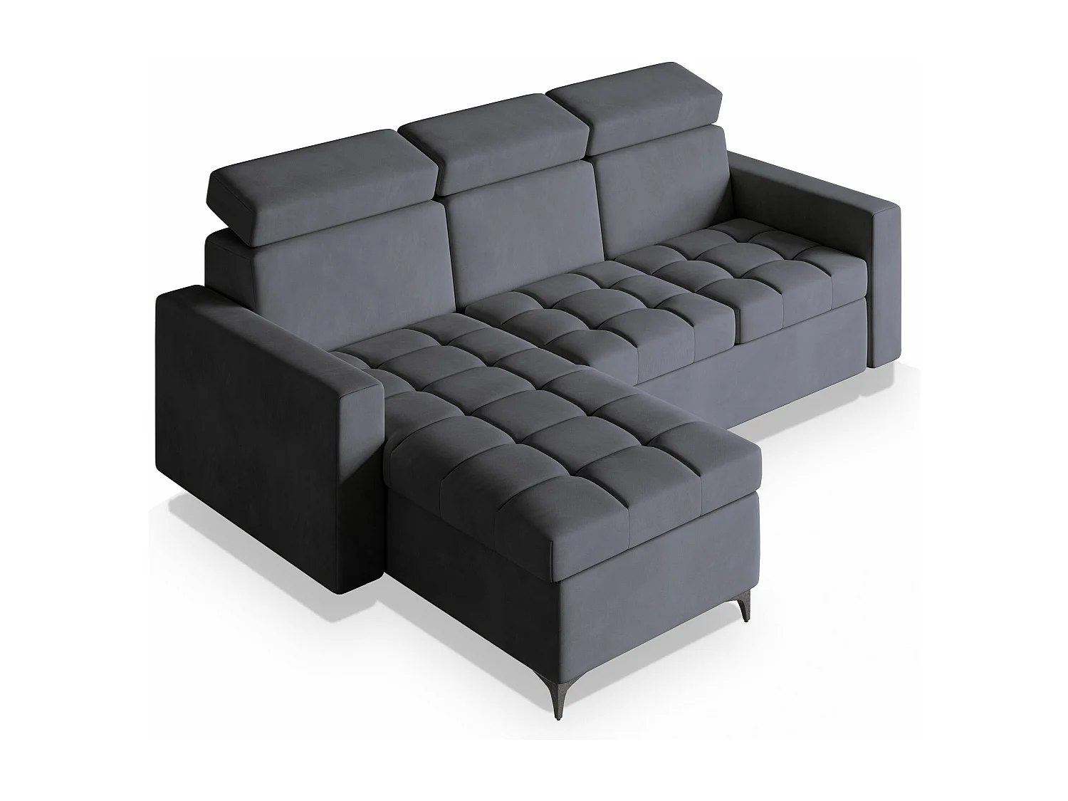 Canapé d'angle KAME Gris en peluche avec fonction de couchage