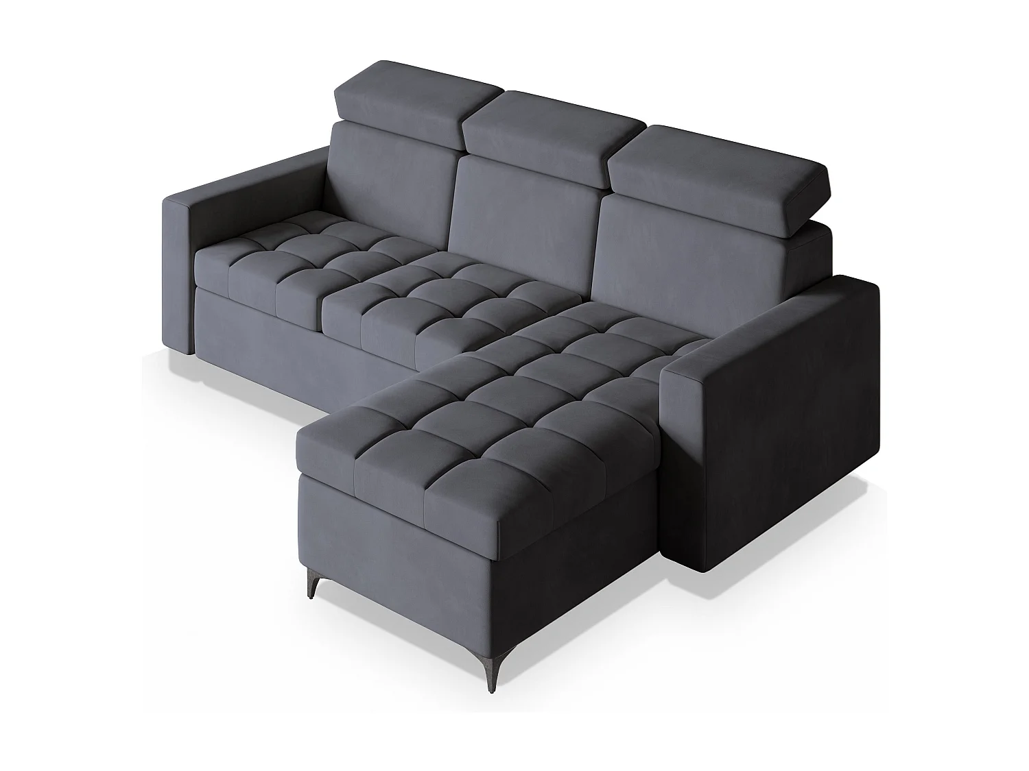 Canapé d'angle KAME Gris en peluche avec fonction de couchage