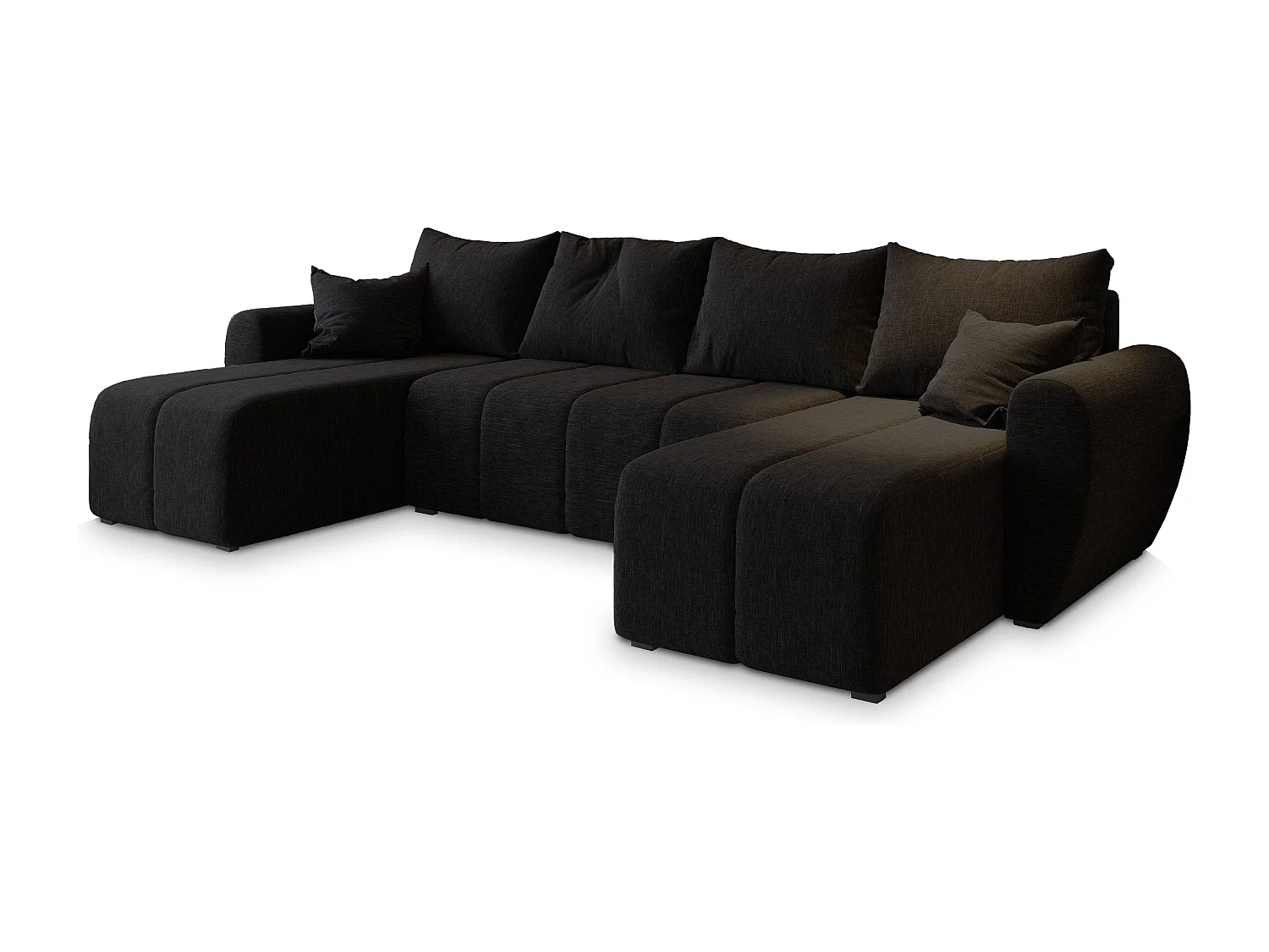 Canapé d'angle MADISON Noir en tissu texturé avec fonction de couchage