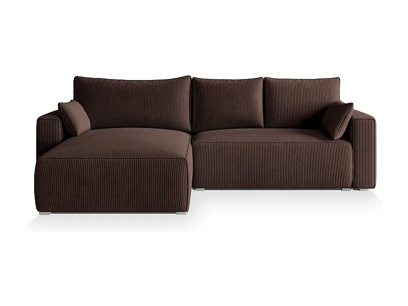 Canapé d'angle FORIL Marron en velours côtelé avec fonction de couchage