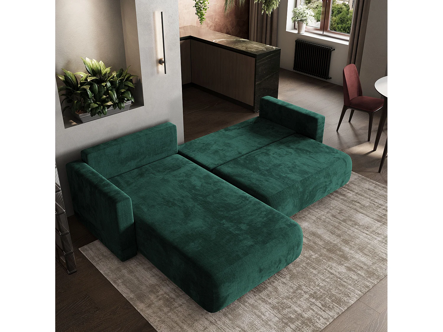 Hoekbank TURIN van fluweel met slaapfunctie Grün