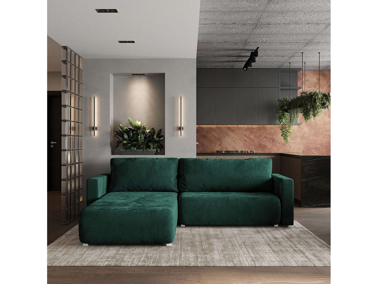 Hoekbank TURIN van fluweel met slaapfunctie Grün