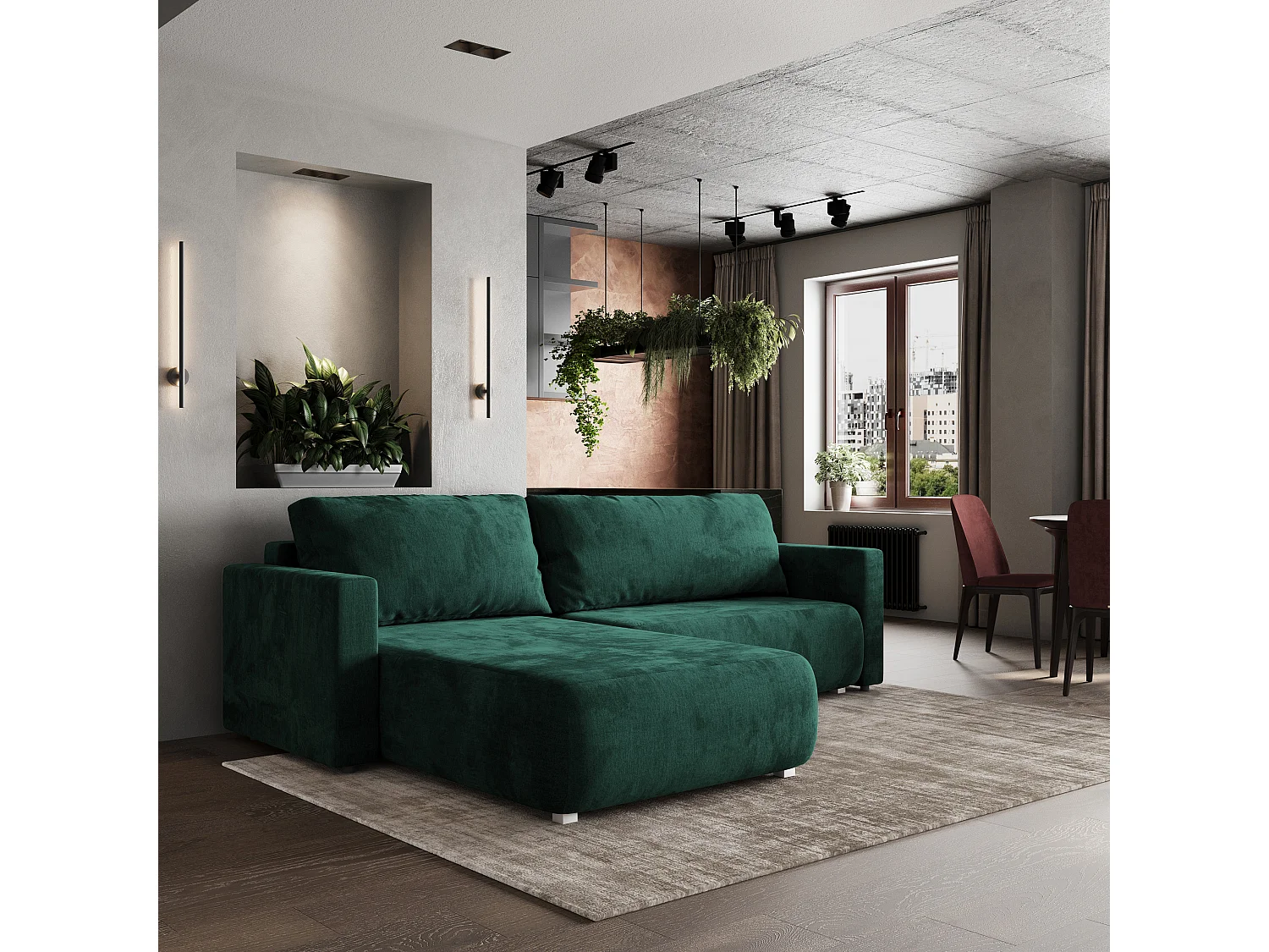 Hoekbank TURIN van fluweel met slaapfunctie Grün