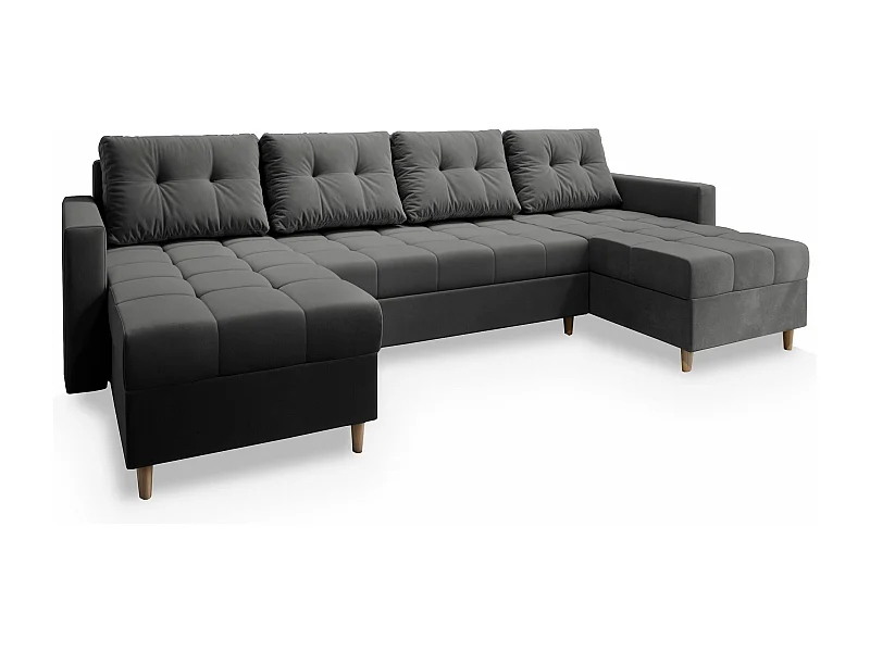 Canapé d'angle MILO Gris en peluche avec fonction de couchage