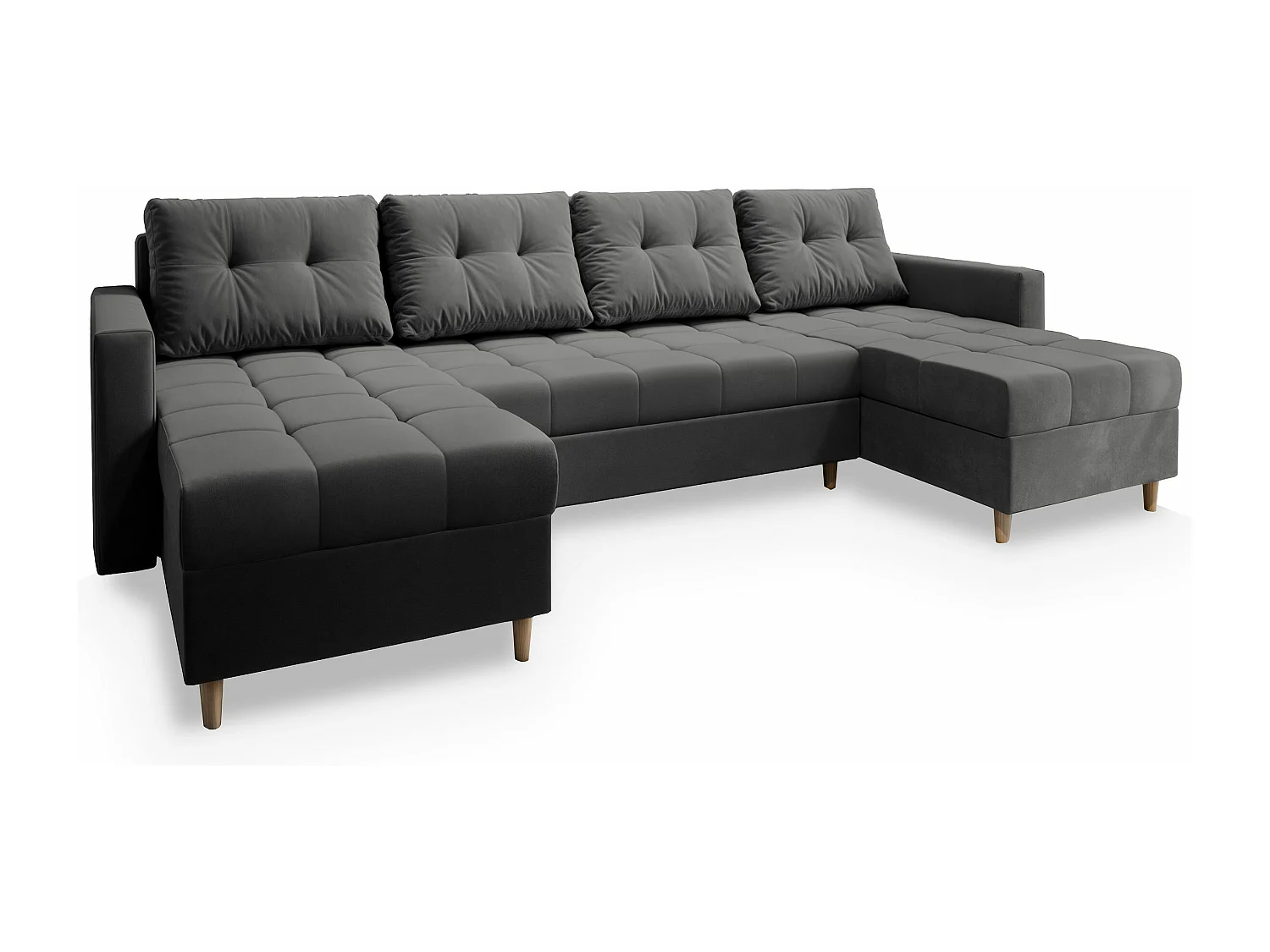 Canapé d'angle MILO Gris en peluche avec fonction de couchage