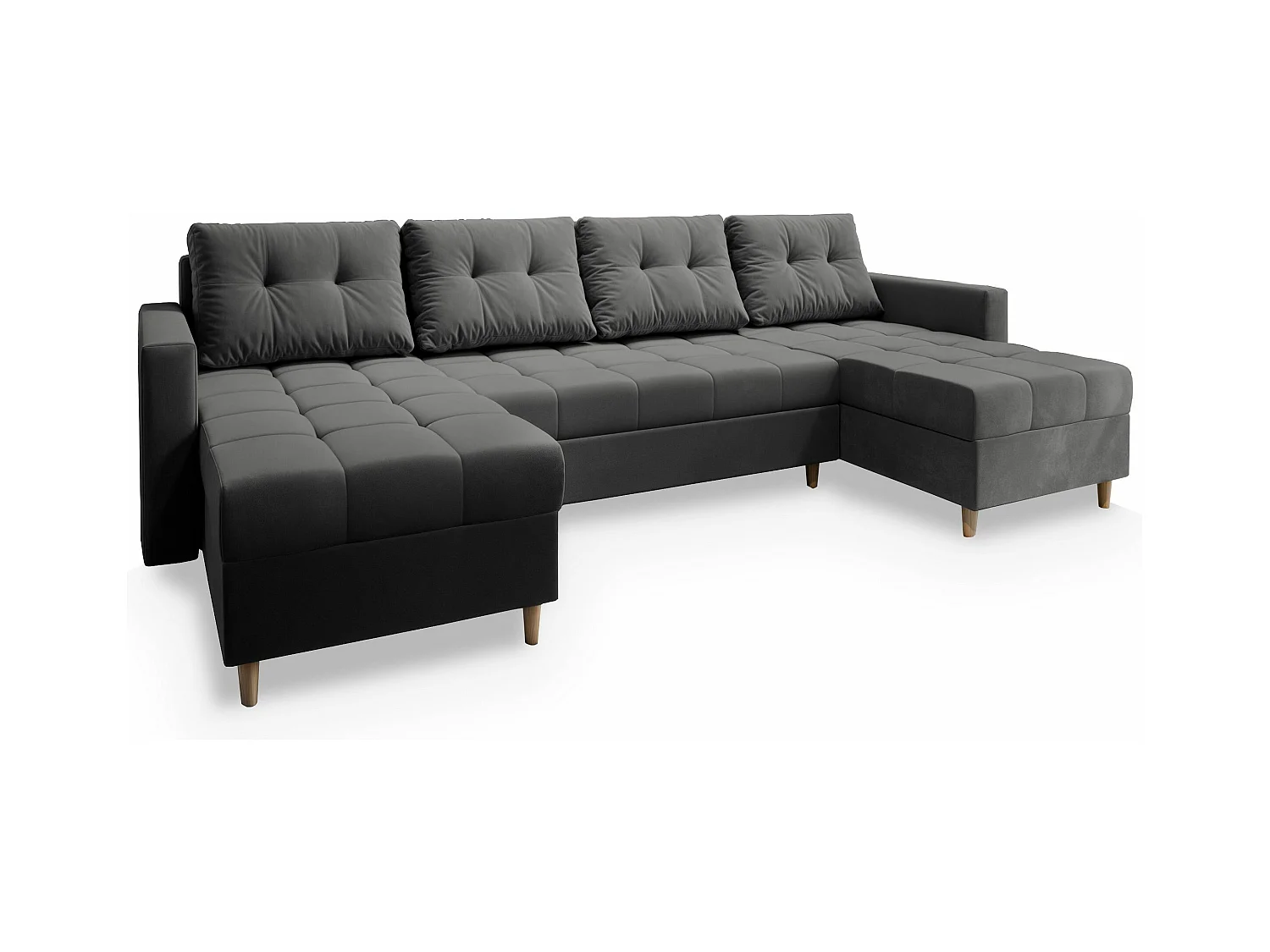 Canapé d'angle MILO Gris en peluche avec fonction de couchage