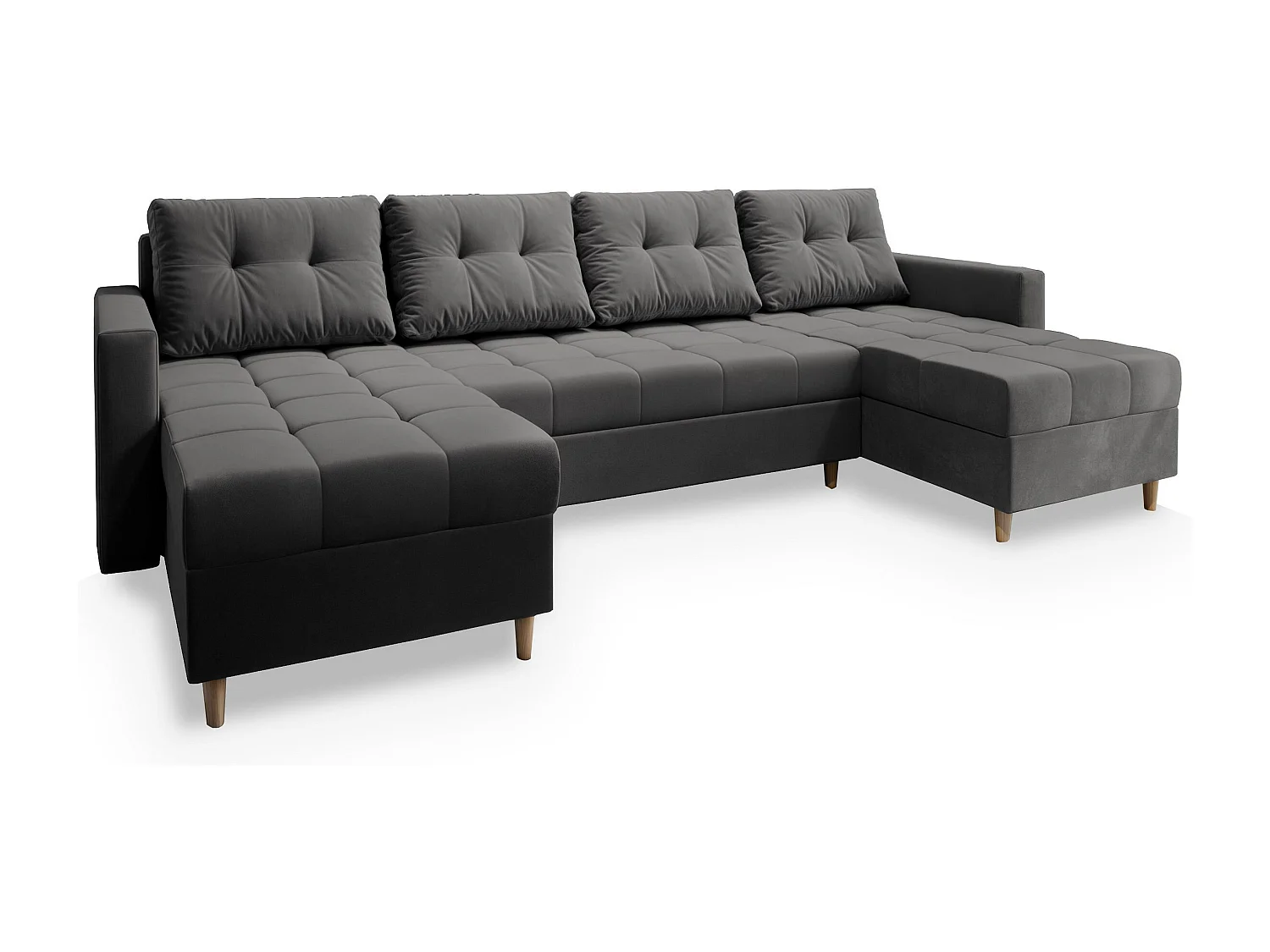 Canapé d'angle MILO Gris en peluche avec fonction de couchage