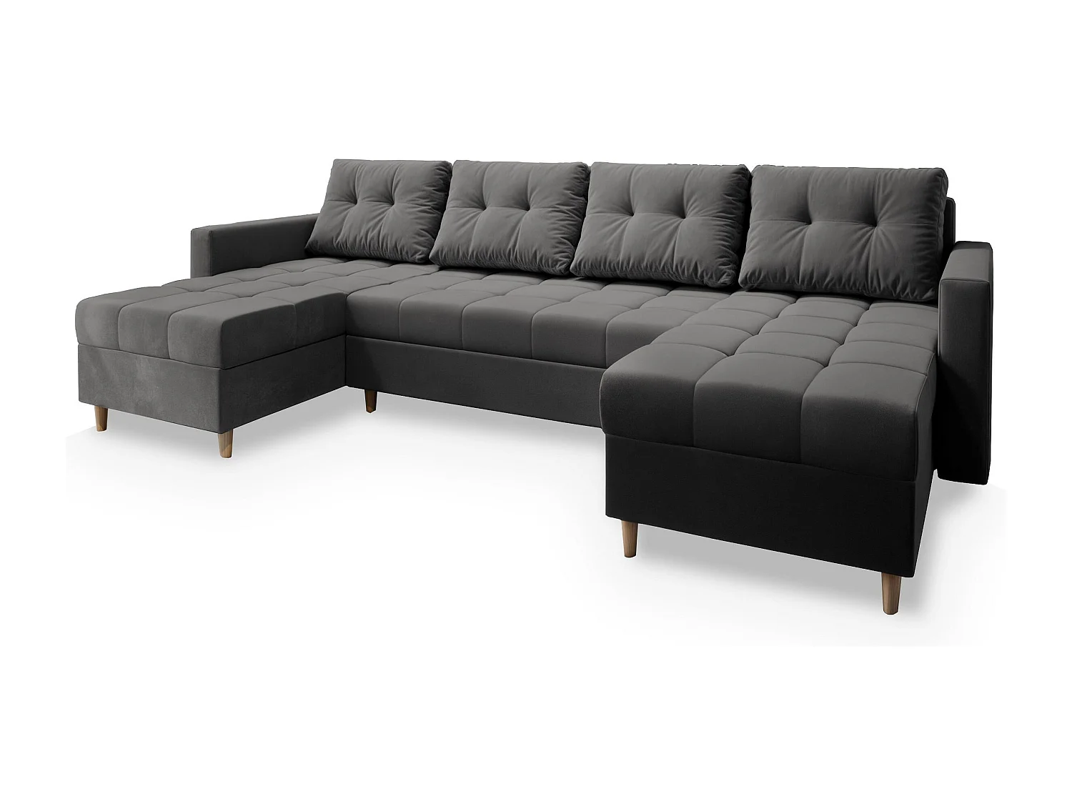 Canapé d'angle MILO Gris en peluche avec fonction de couchage