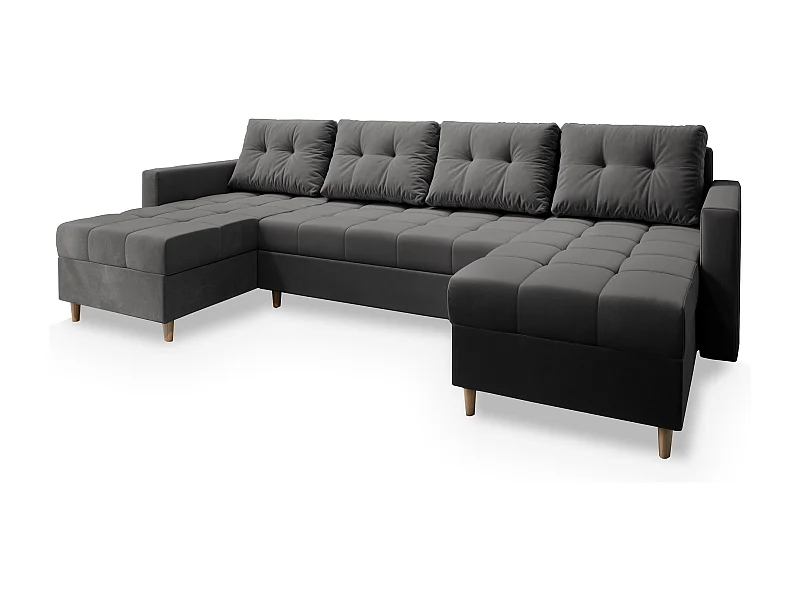 Canapé d'angle MILO Gris en peluche avec fonction de couchage