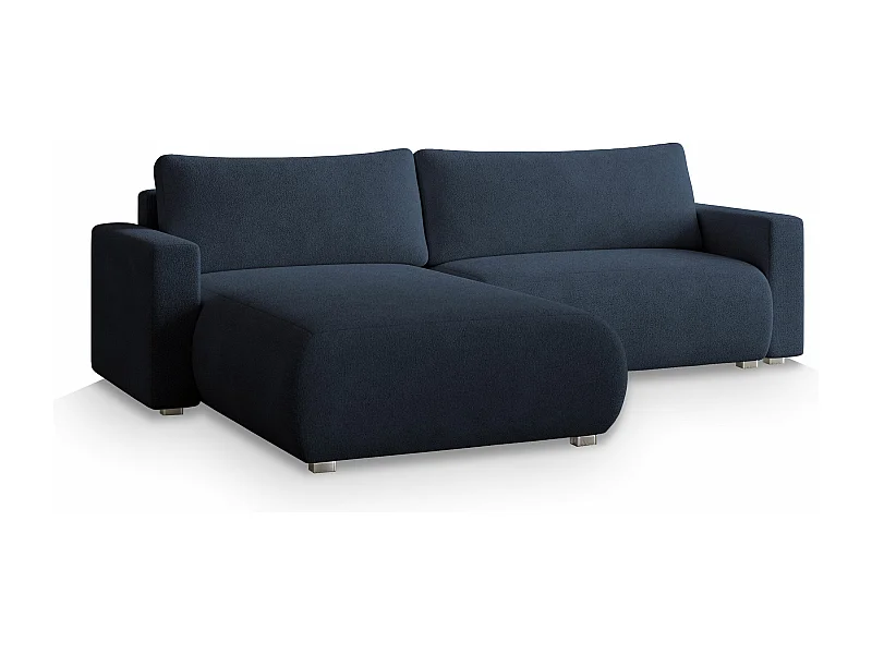 Canapé d'angle TURIN Bleu en bouclé avec fonction de couchage