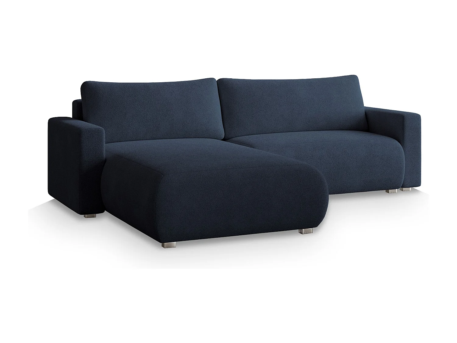 Canapé d'angle TURIN Bleu en bouclé avec fonction de couchage