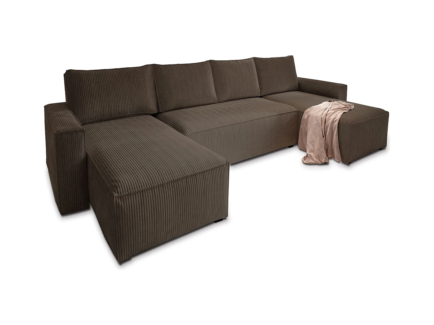 Canapé d'angle ASPRA Marron en velours côtelé avec fonction de couchage