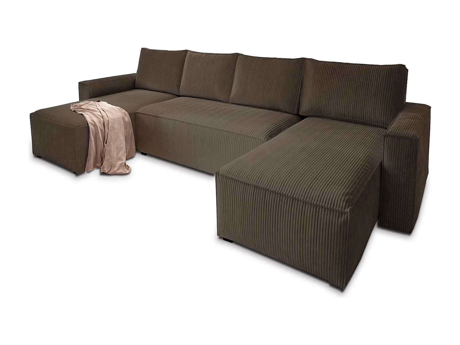 Canapé d'angle ASPRA Marron en velours côtelé avec fonction de couchage