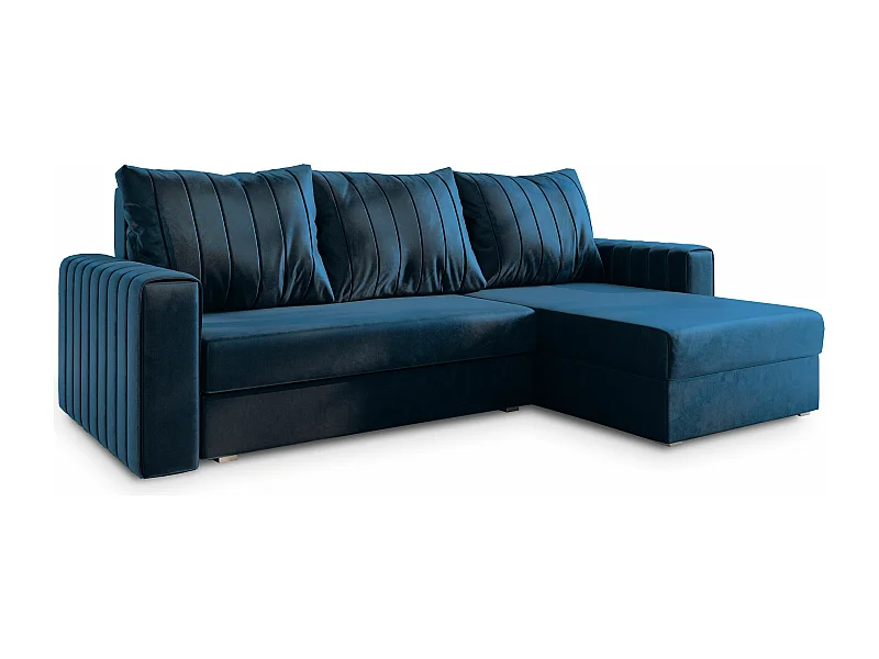 Canapé d'angle CARL Bleu en peluche avec fonction de couchage
