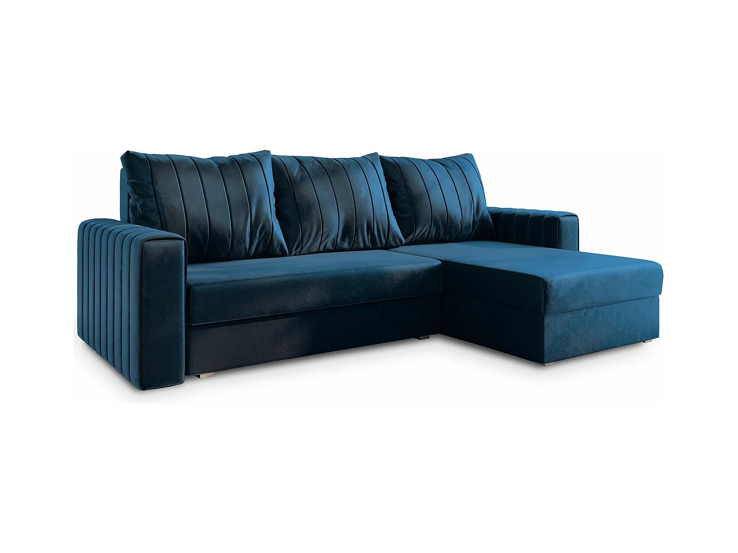 Canapé d'angle CARL Bleu en peluche avec fonction de couchage