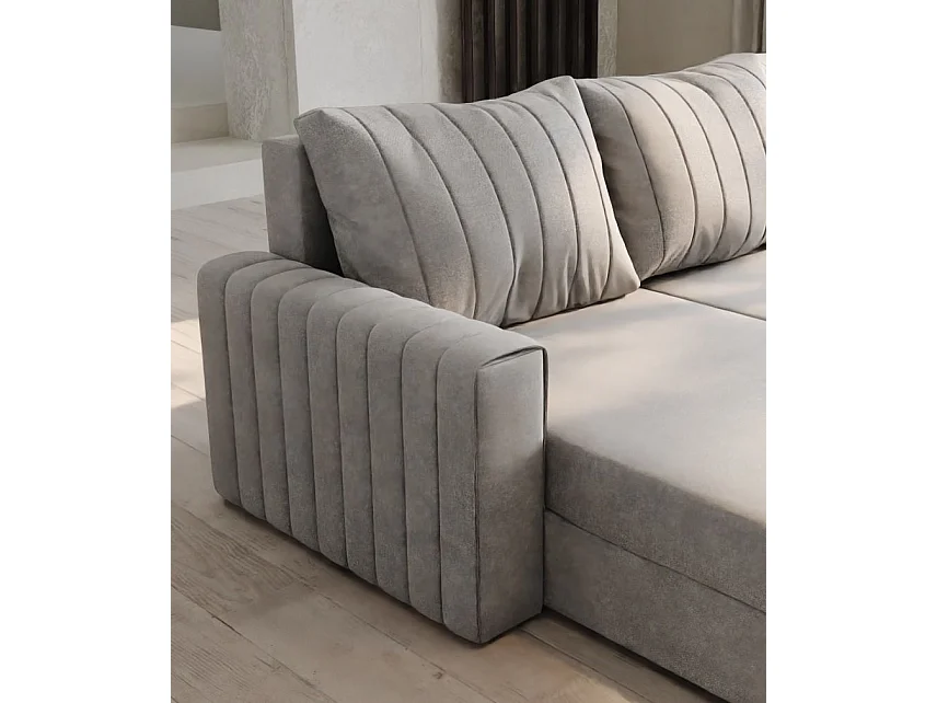 Canapé d'angle CARL Bleu en peluche avec fonction de couchage