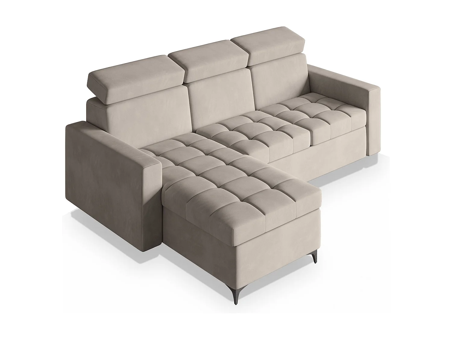 Canapé d'angle KAME Beige en peluche avec fonction de couchage