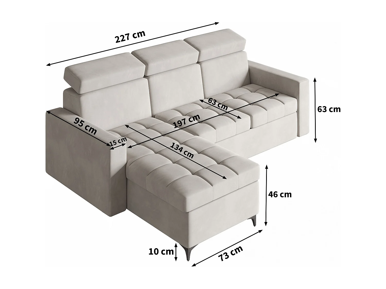 Hoekbank KAME van fluweel met slaapfunctie Beige
