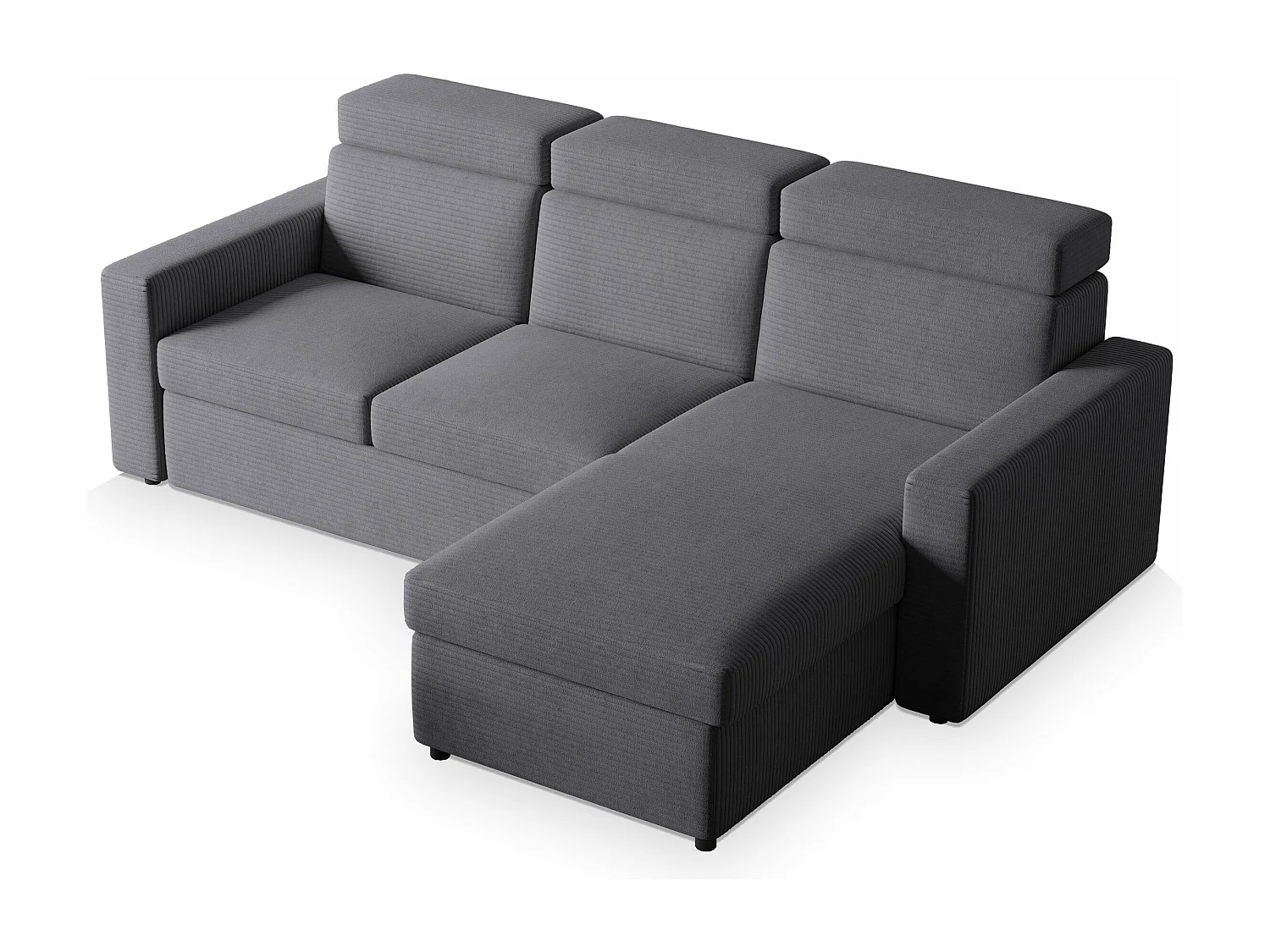 Canapé d'angle PADWA Gris en velours côtelé avec fonction de couchage