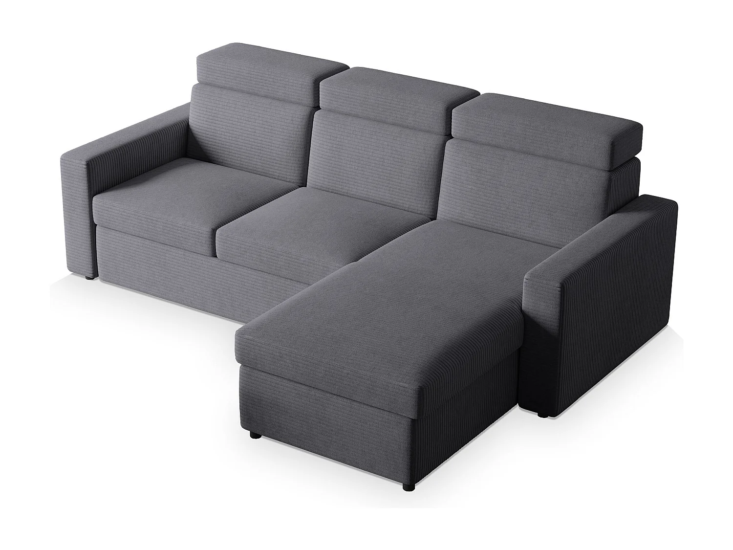 Canapé d'angle PADWA Gris en velours côtelé avec fonction de couchage