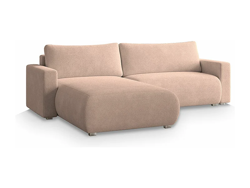 Canapé d'angle TURIN Rose poudré en bouclé avec fonction de couchage