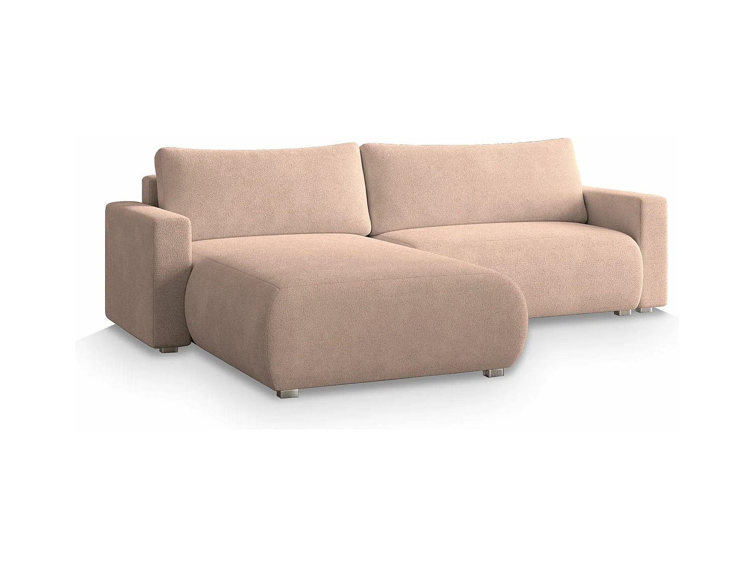 Canapé d'angle TURIN Rose poudré en bouclé avec fonction de couchage