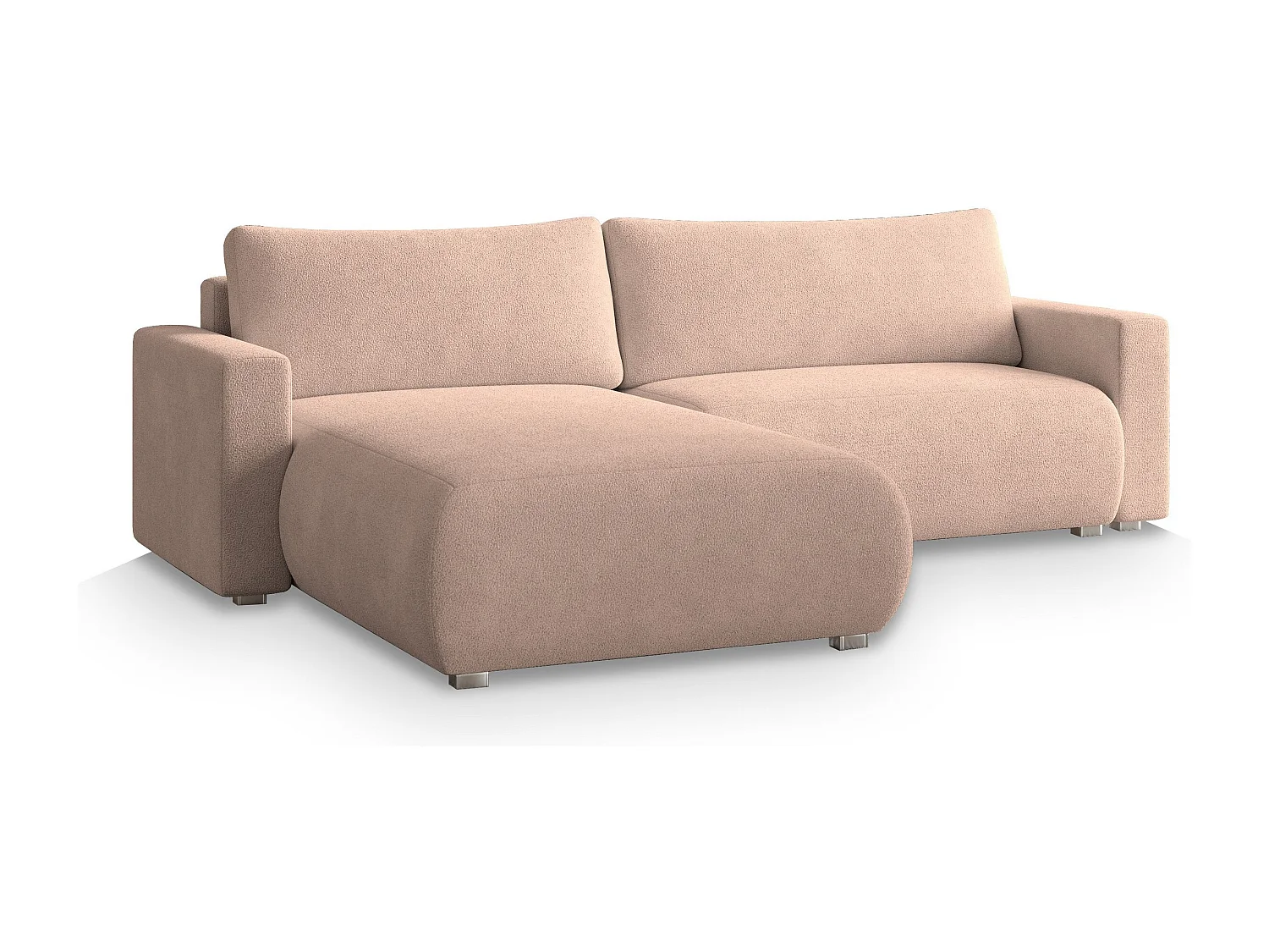 Canapé d'angle TURIN Rose poudré en bouclé avec fonction de couchage