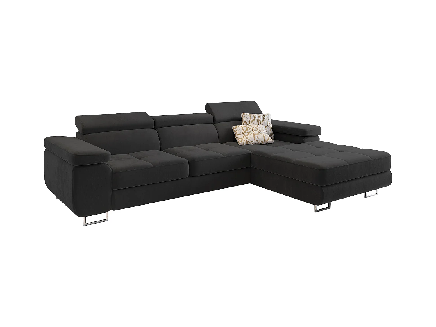Canapé d'angle ELMA Noir en velours avec fonction de couchage