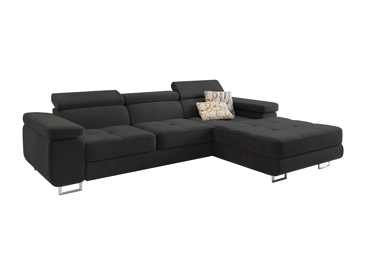 Canapé d'angle ELMA Noir en velours avec fonction de couchage