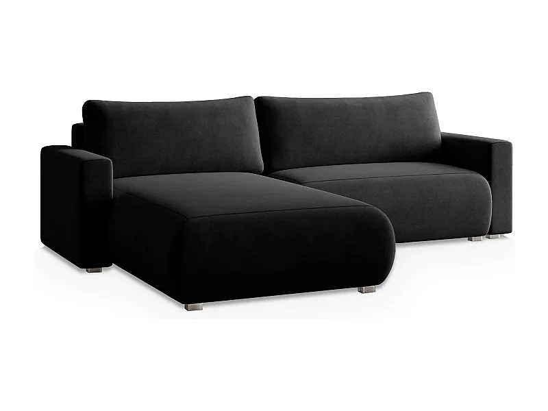 Canapé d'angle TURIN Noir en velours avec fonction de couchage