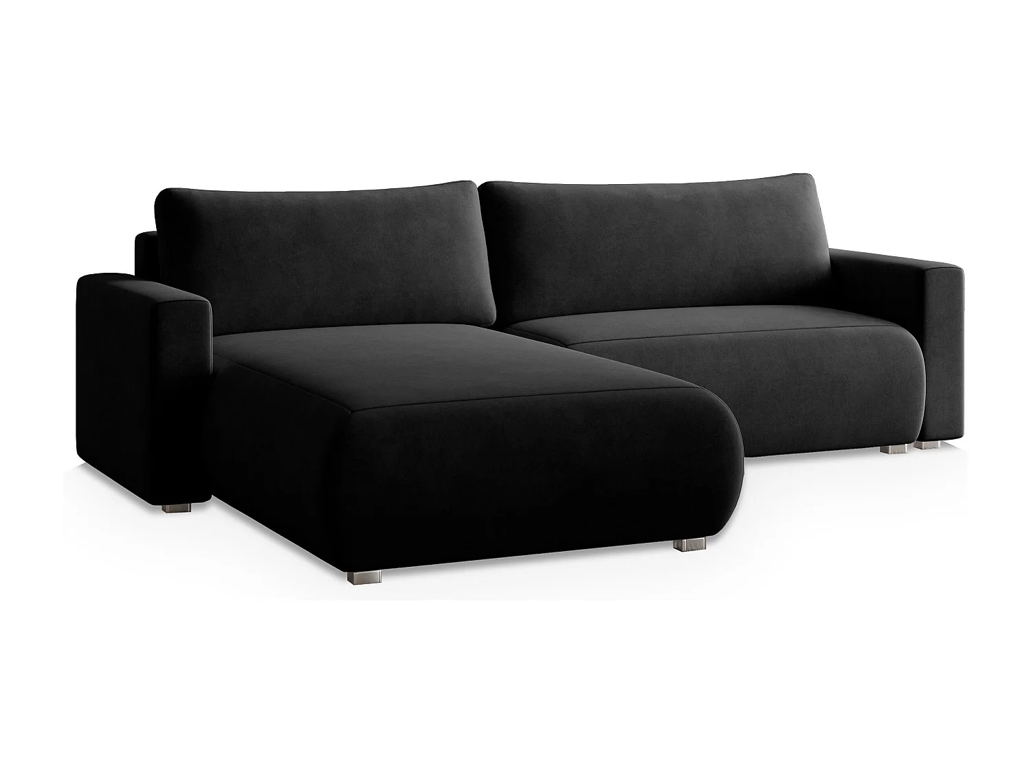 Canapé d'angle TURIN Noir en velours avec fonction de couchage