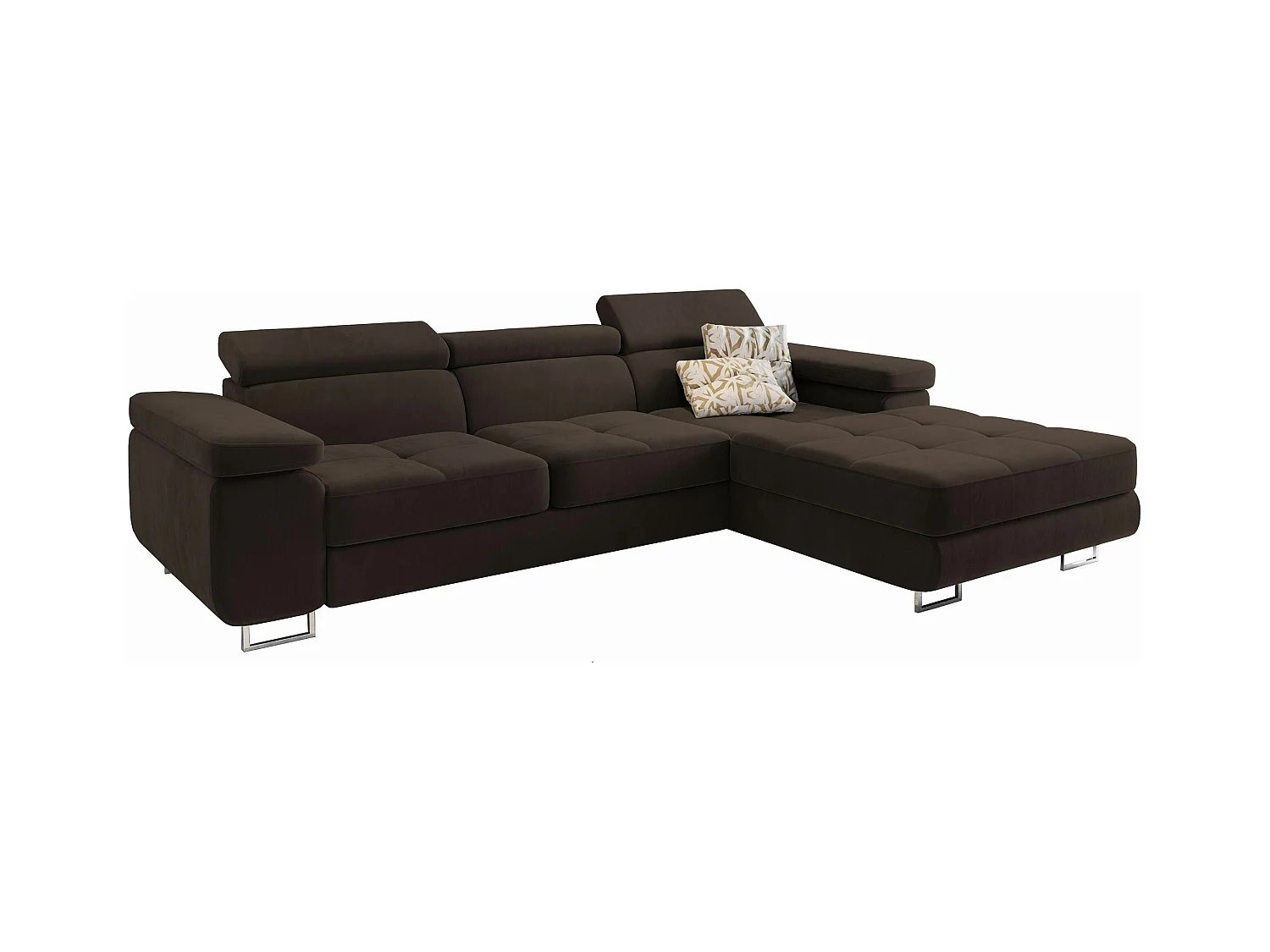 Canapé d'angle ELMA Marron en velours avec fonction de couchage