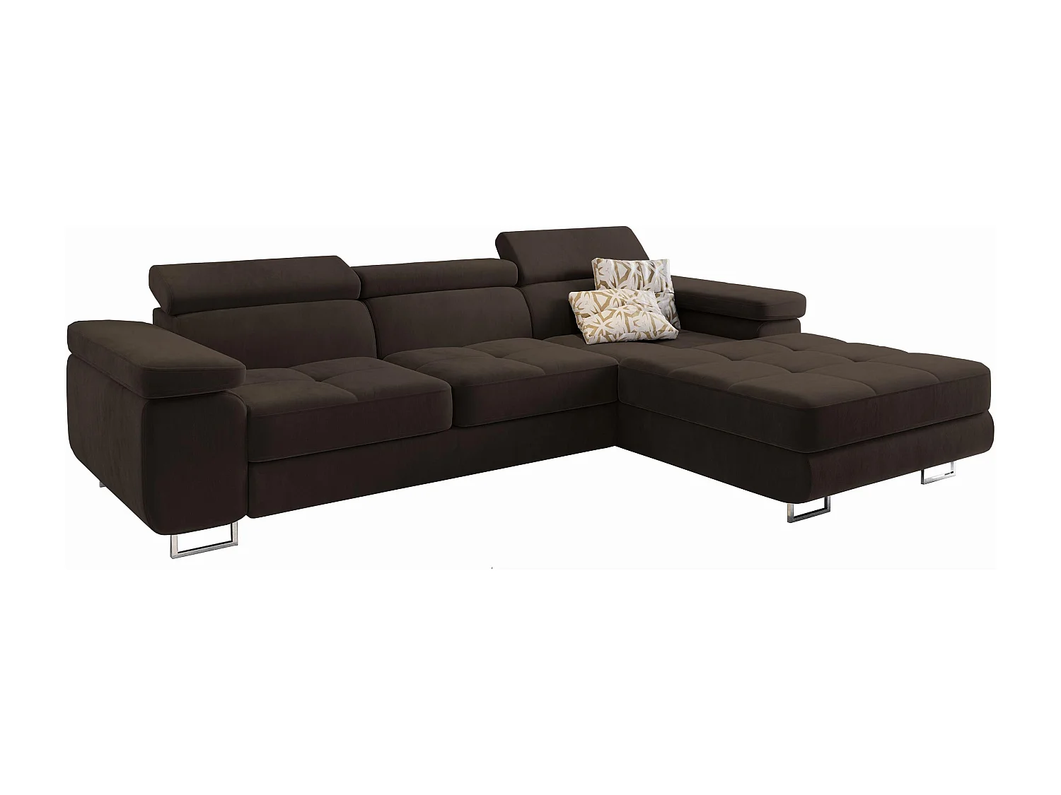 Canapé d'angle ELMA Marron en velours avec fonction de couchage